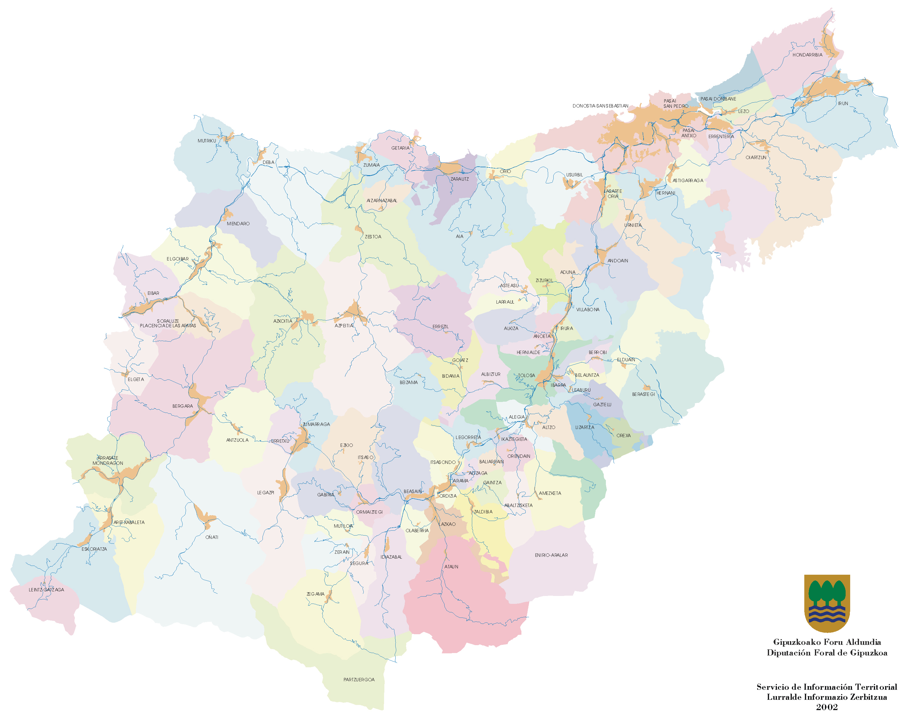 Municipalities, Associations and Urban areas of Gipuzkoa 2002 Full size