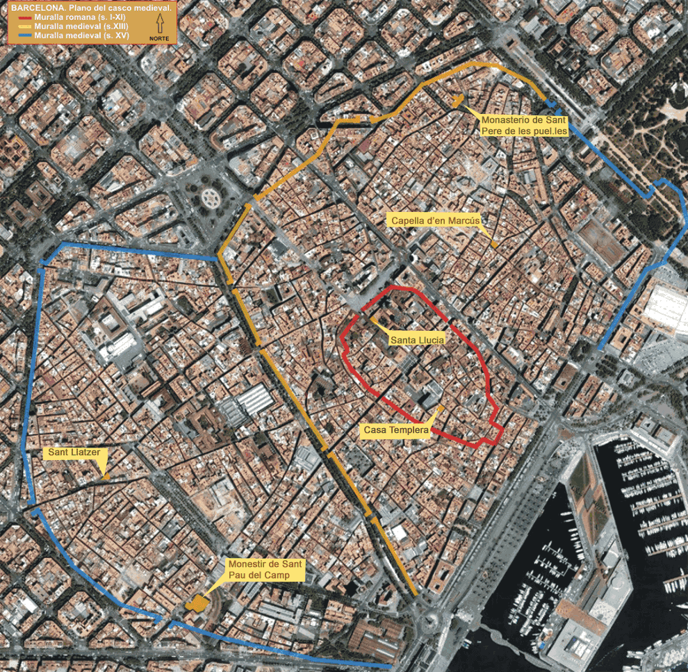 Plano del casco medieval de Barcelona - Tamaño completo | Gifex