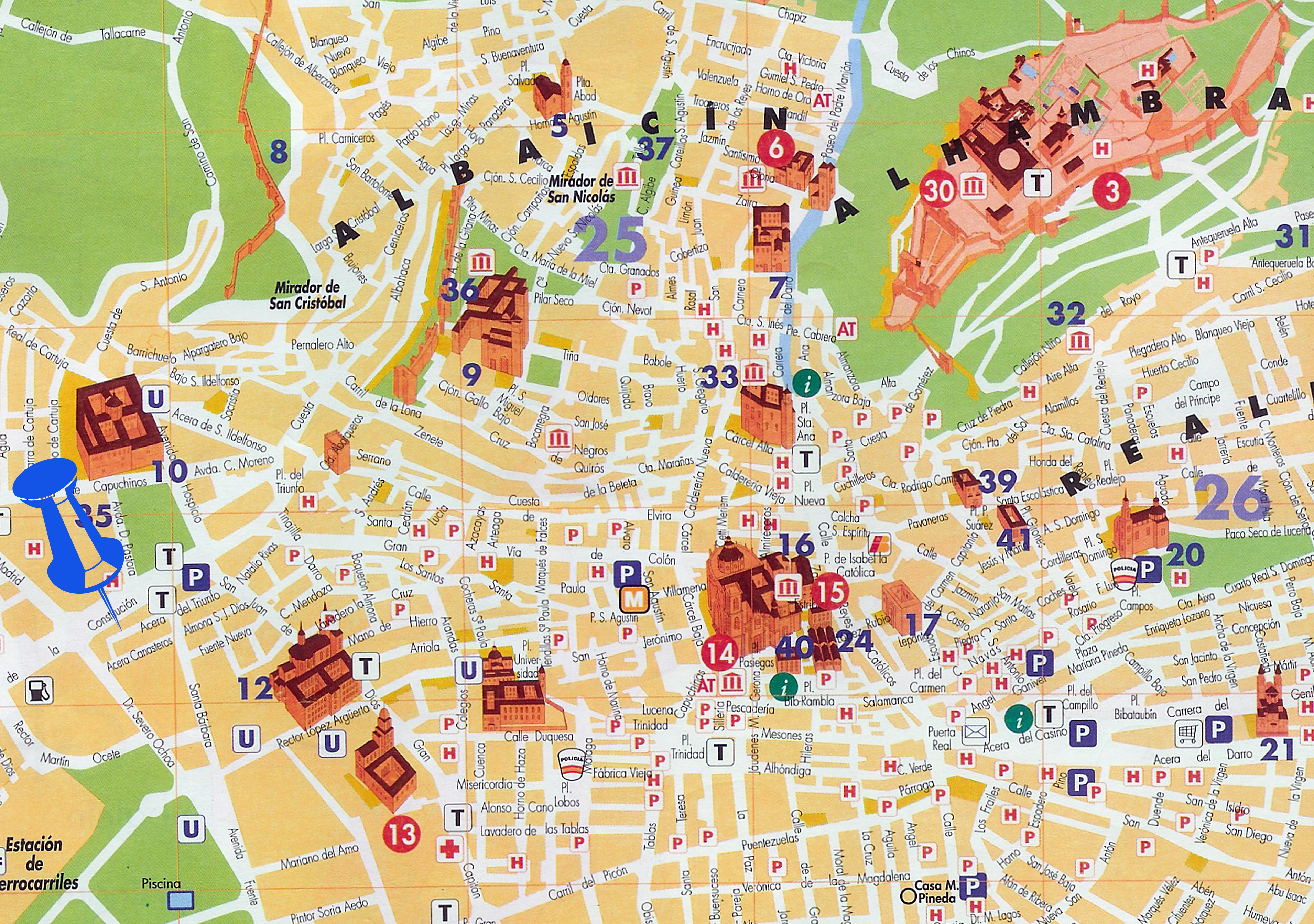 Mapa turístico de Granada - Tamaño completo