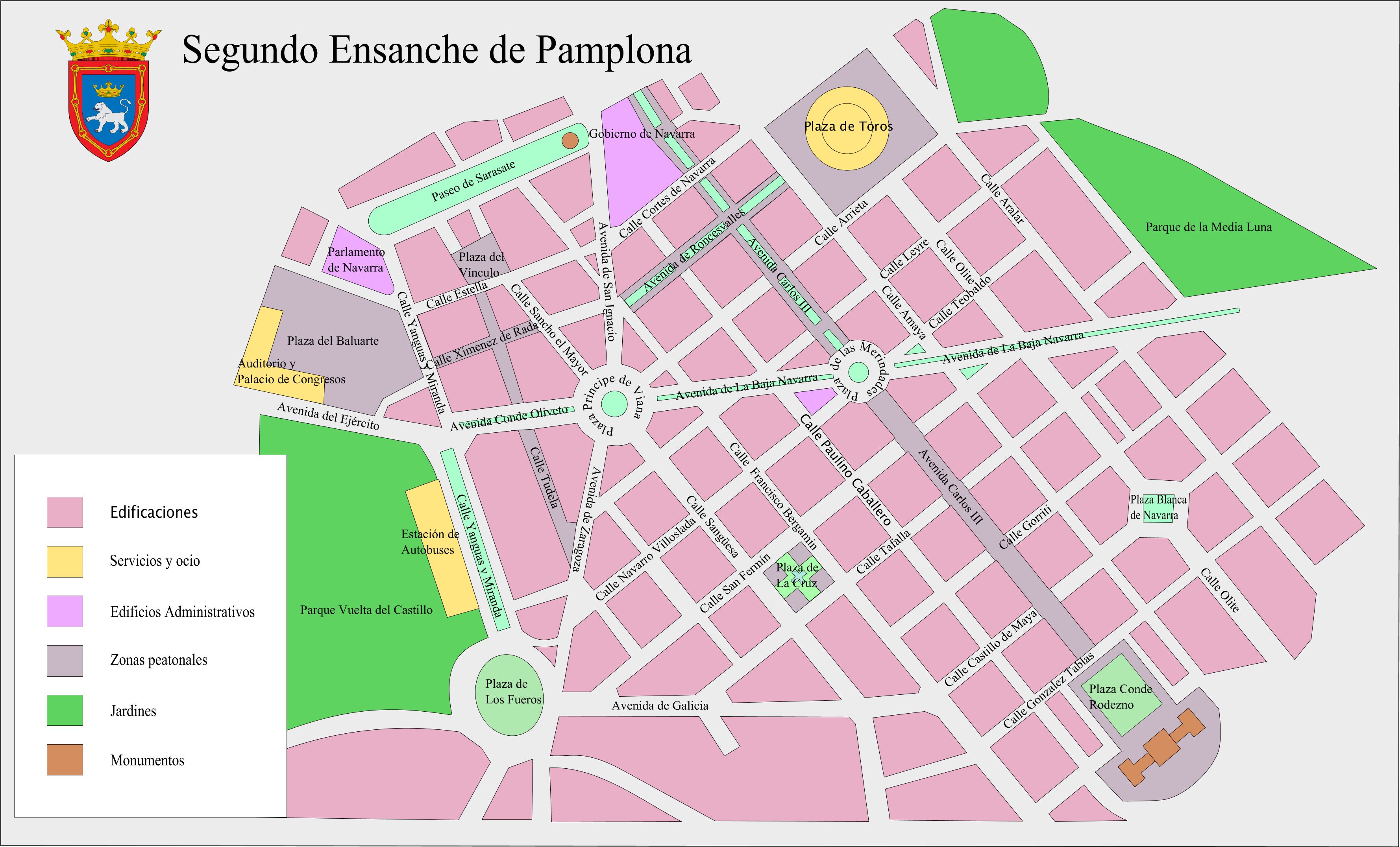Plano del Segundo Ensanche de Pamplona Tamaño completo Gifex