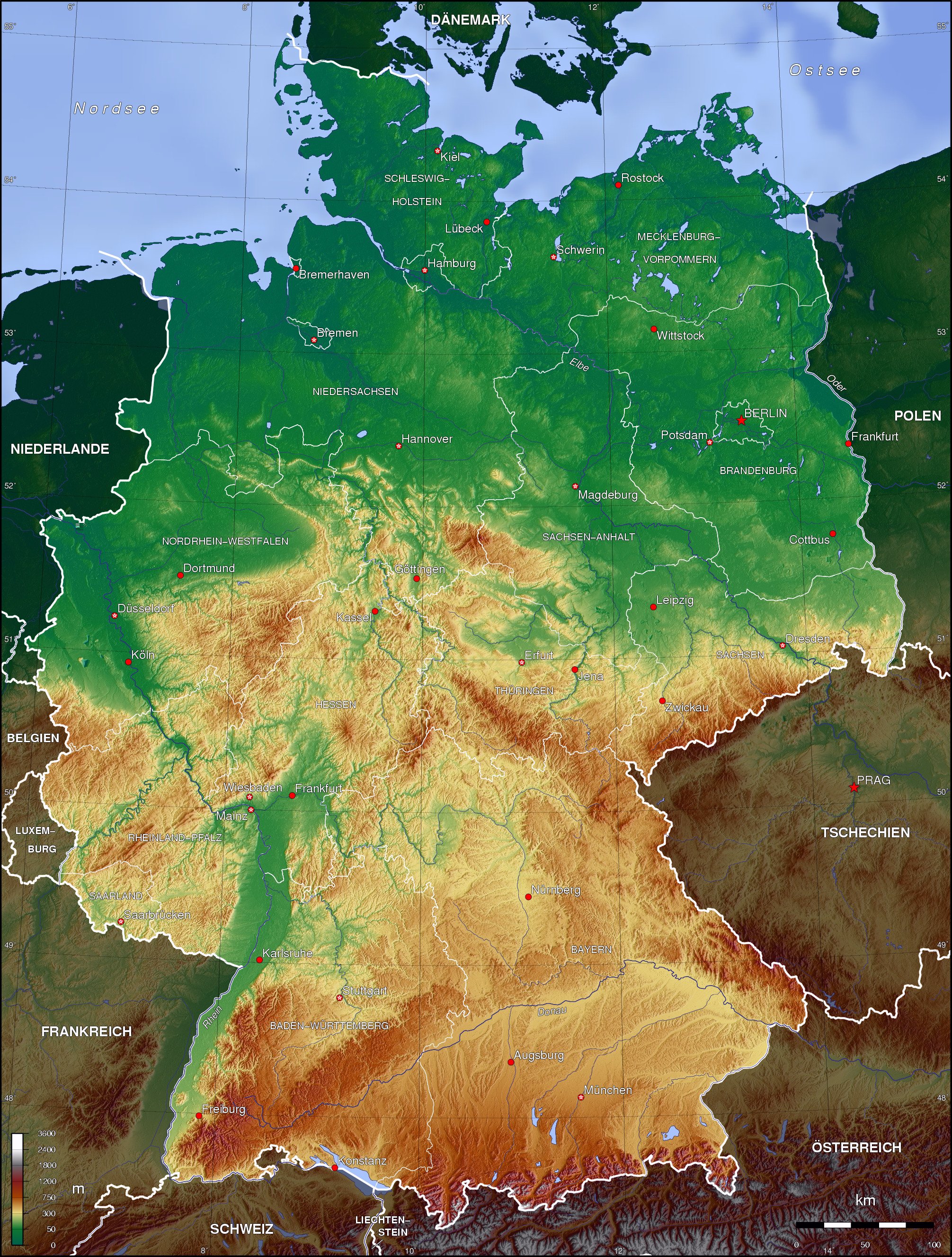 Germany topographic map Full size Gifex