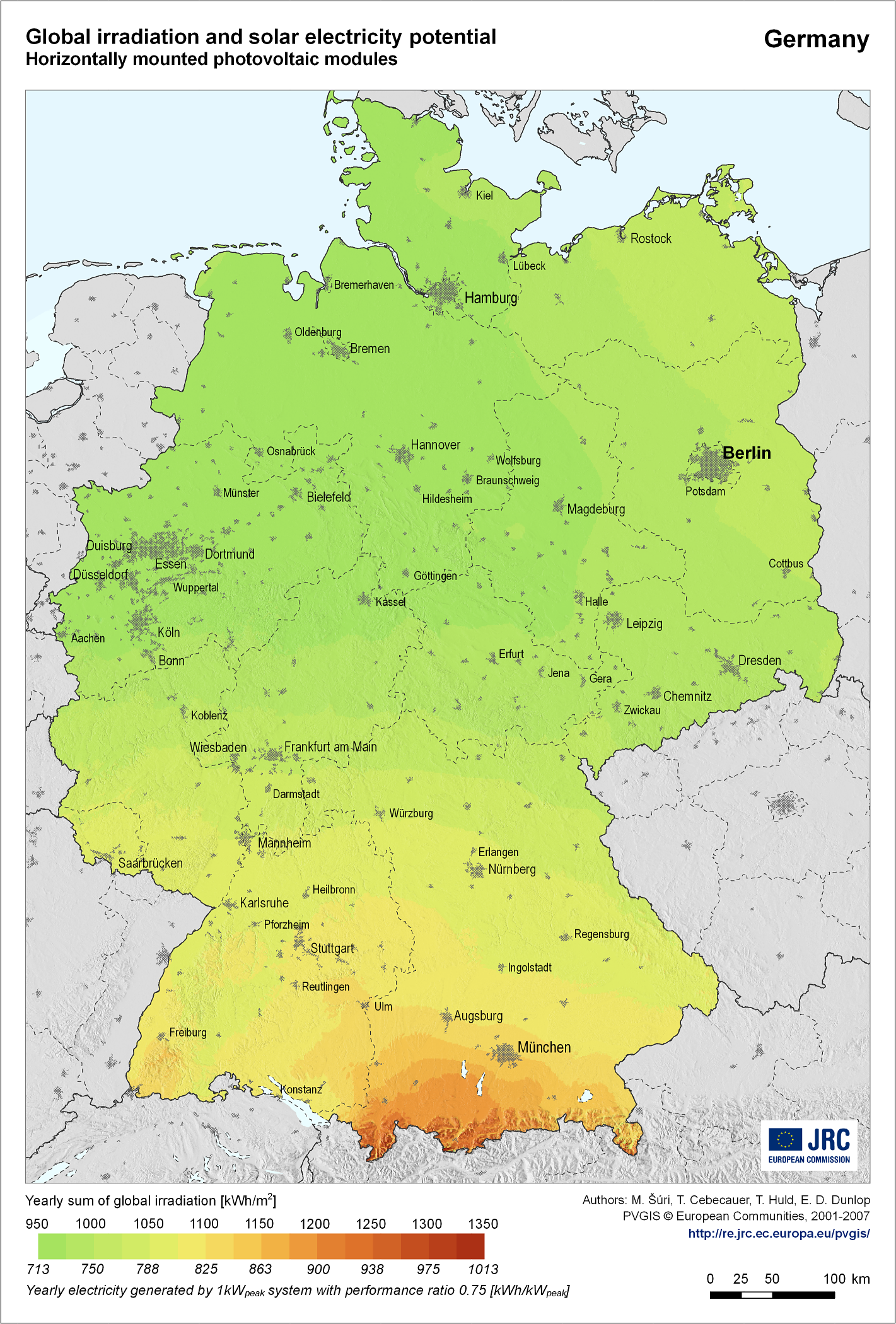 global irradiation and solar electricity potential in germany