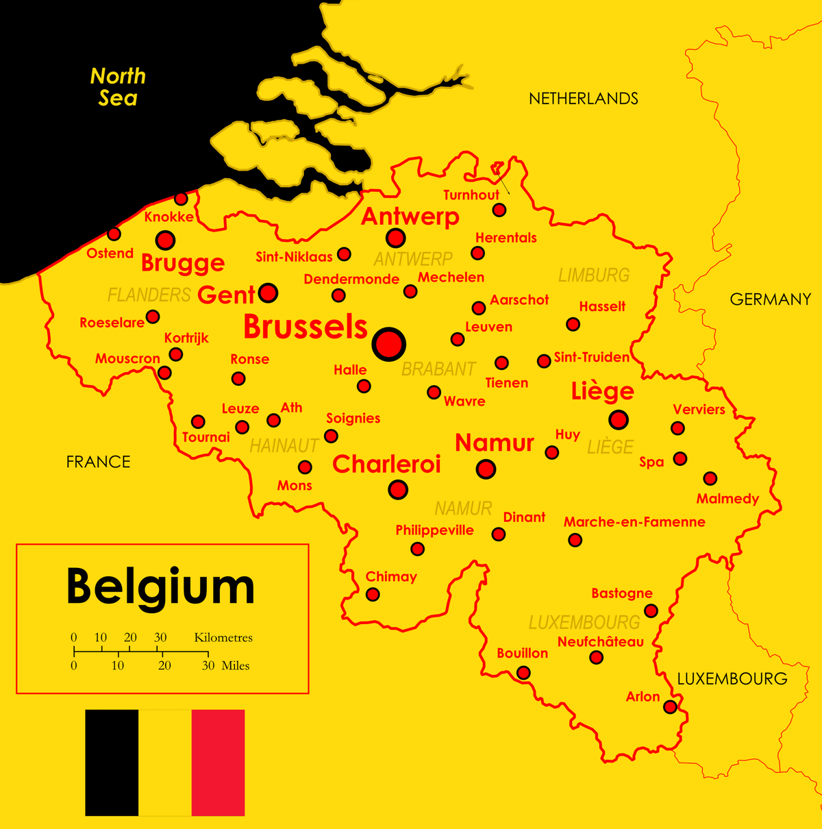 map of belgium and its major cities