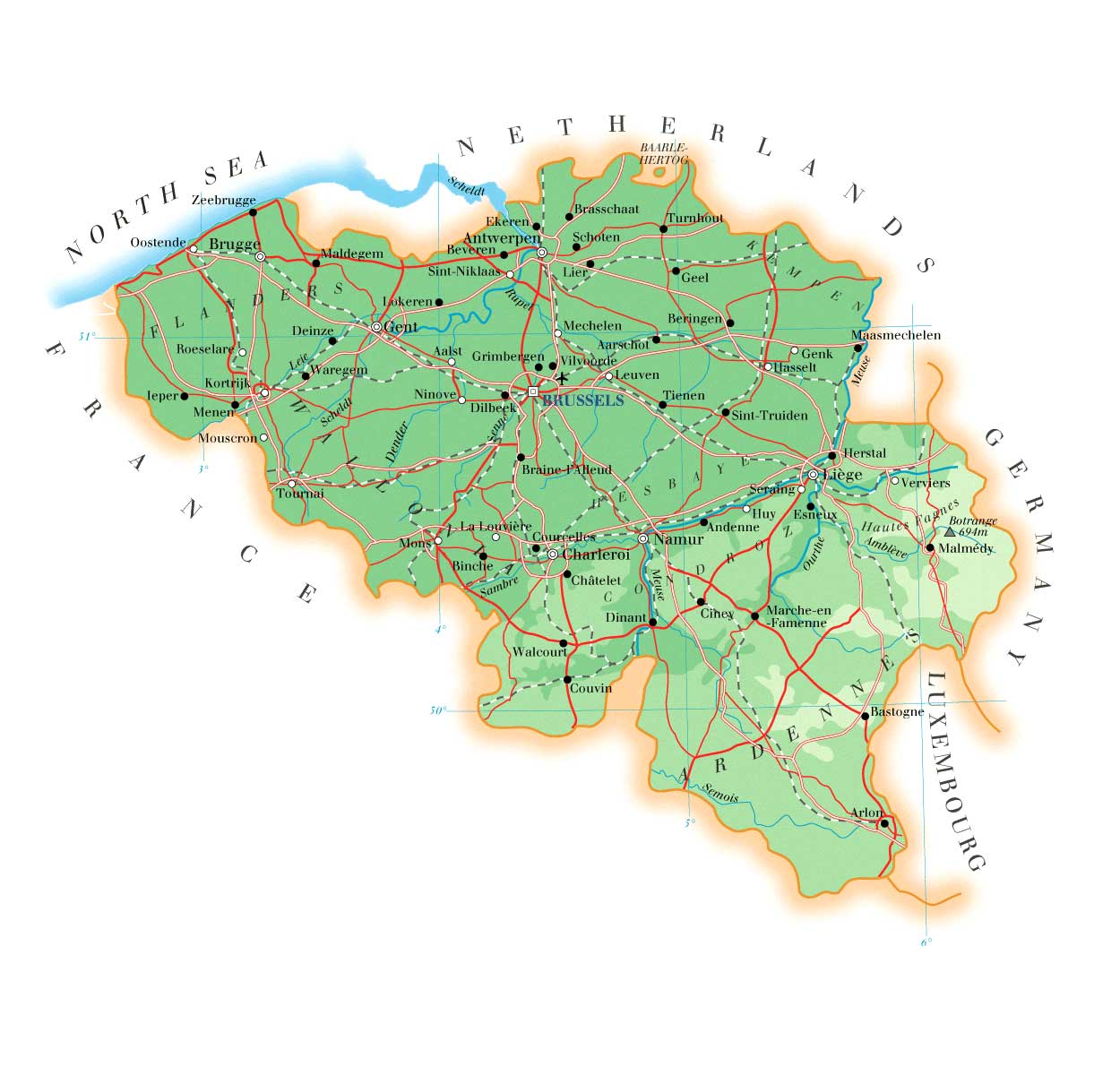 mapa fsico de blgica