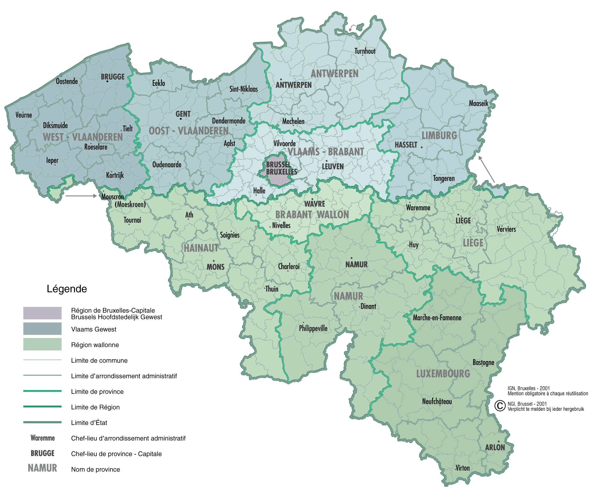 belgium political map 2001