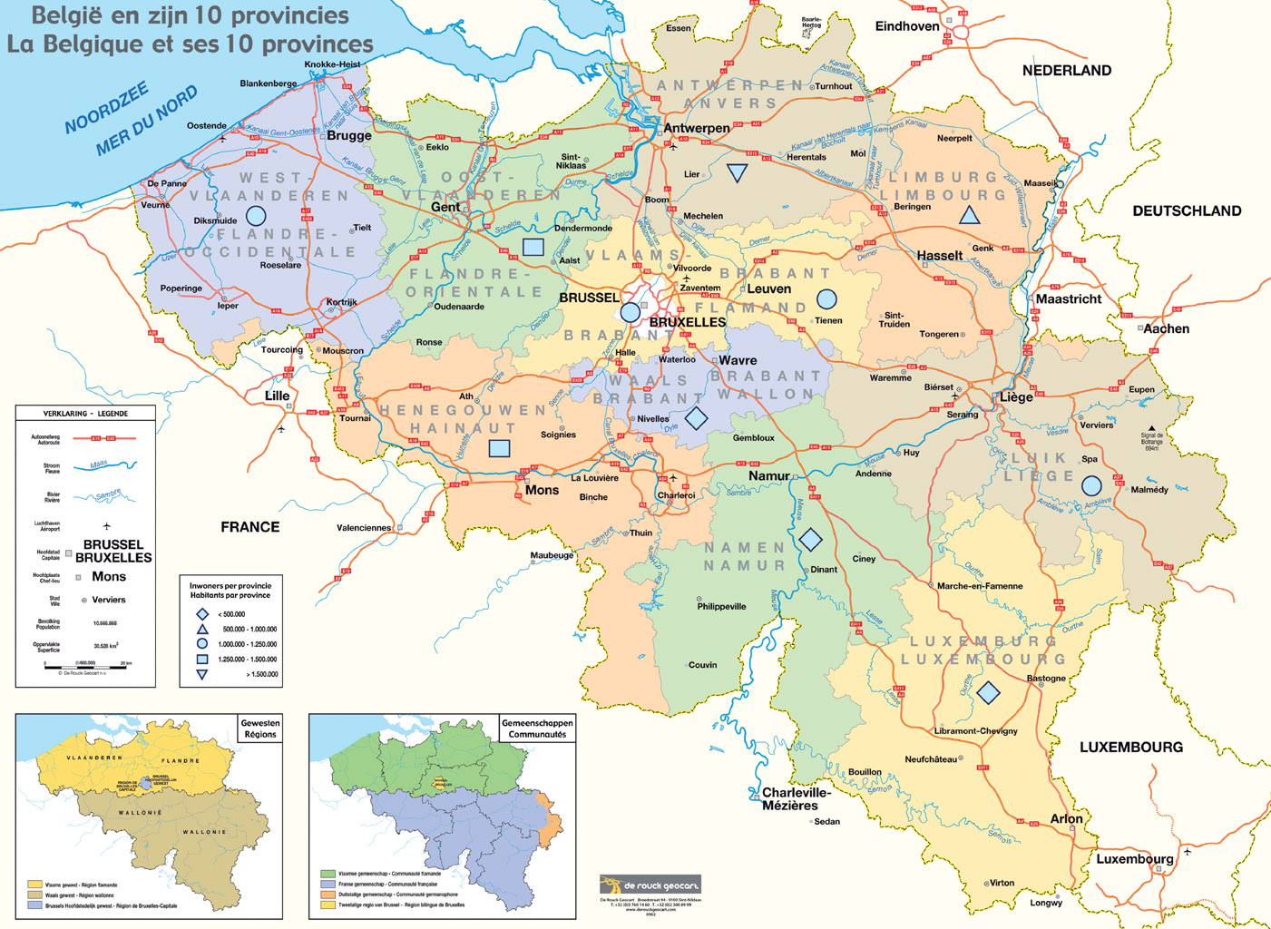 Map of Belgium and its 10 provinces