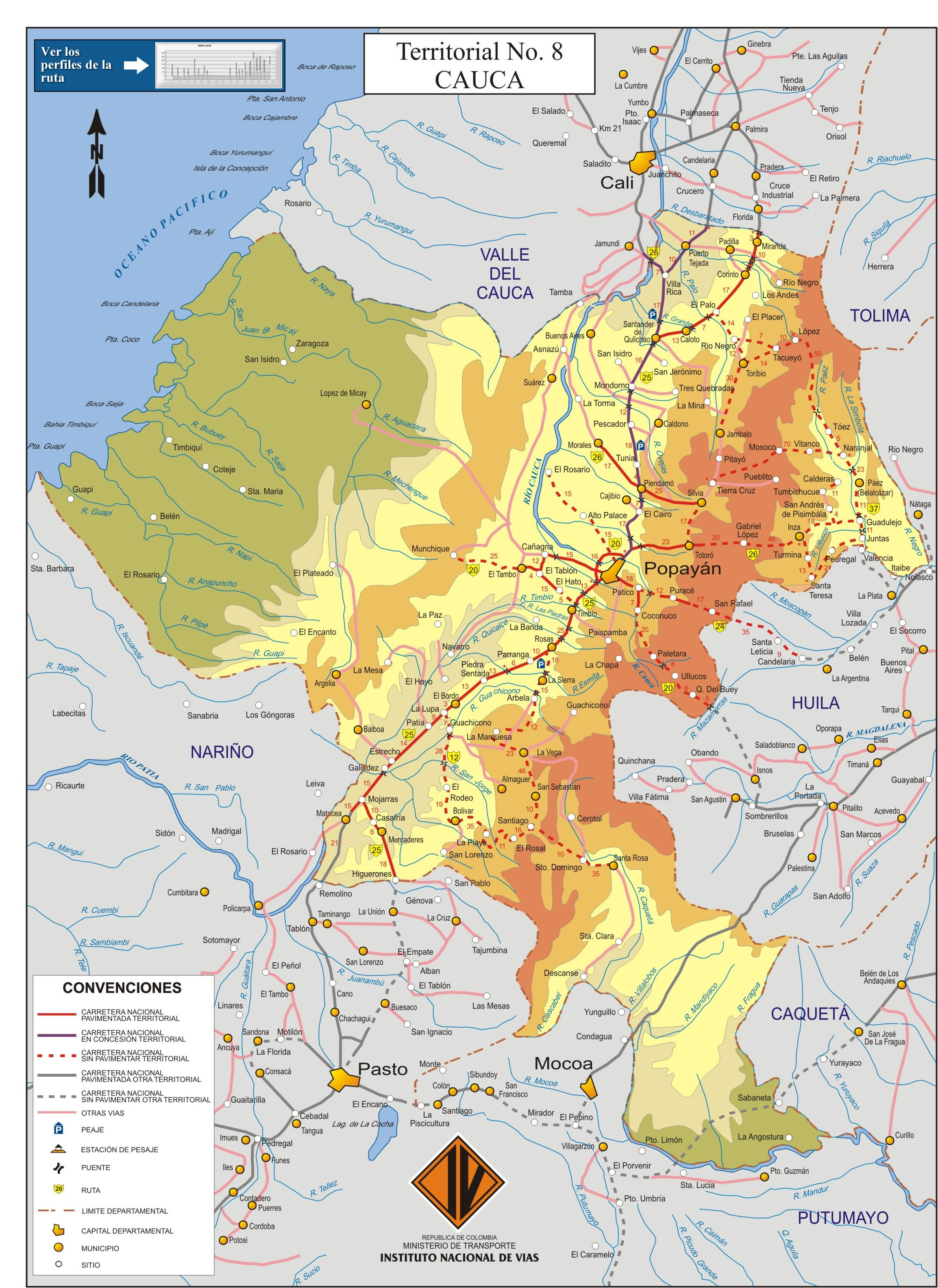 Mapa De Carreteras Del Cauca Tamaño Completo Ex