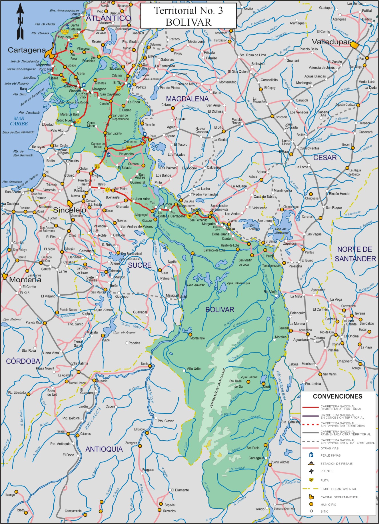 Mapa de carreteras de Bolívar Tamaño completo Gifex