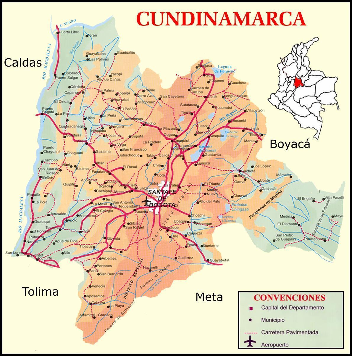 Mapa de carreteras de Cundinamarca Tamaño completo