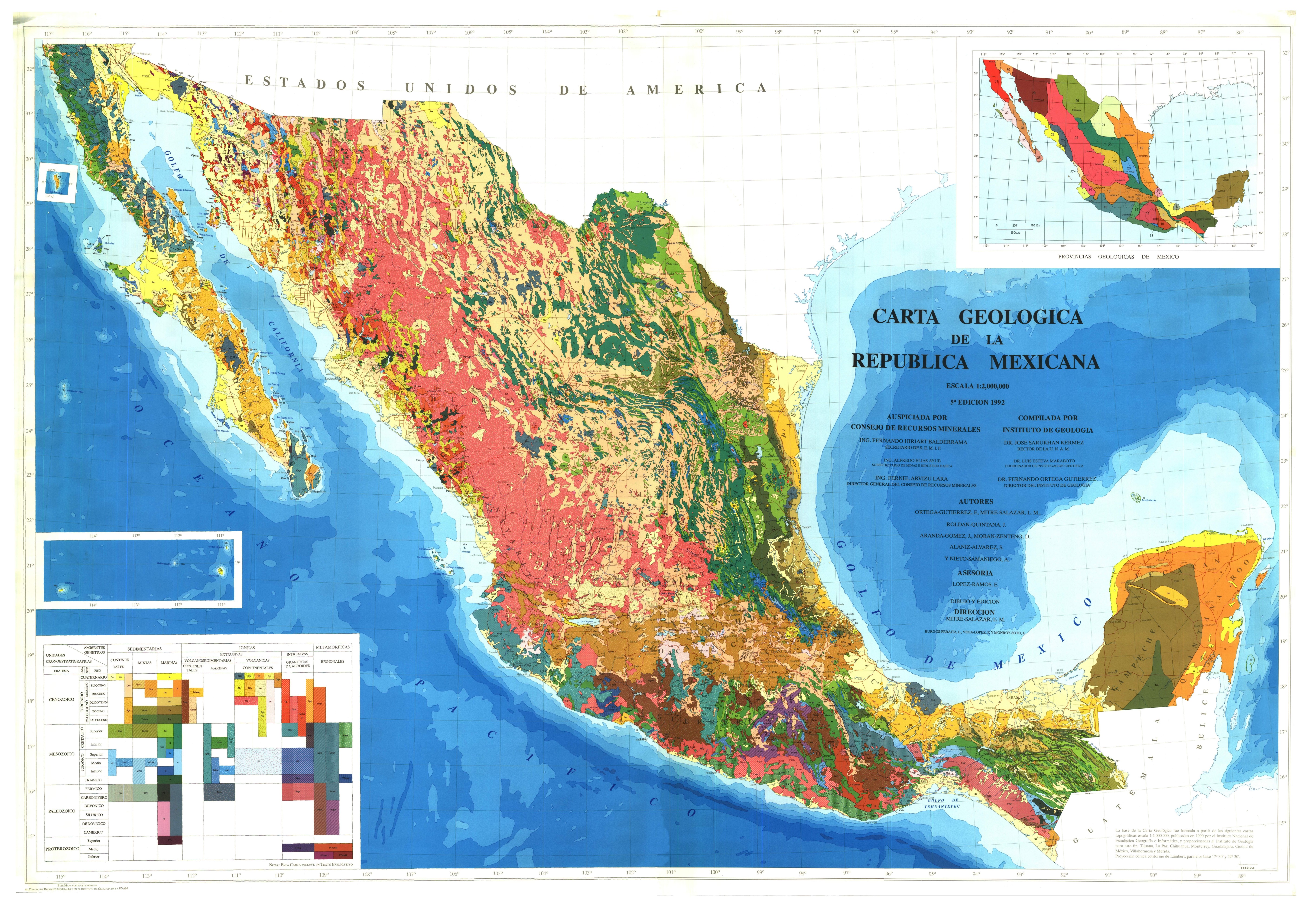Geological map of Mexico 1992 - Full size
