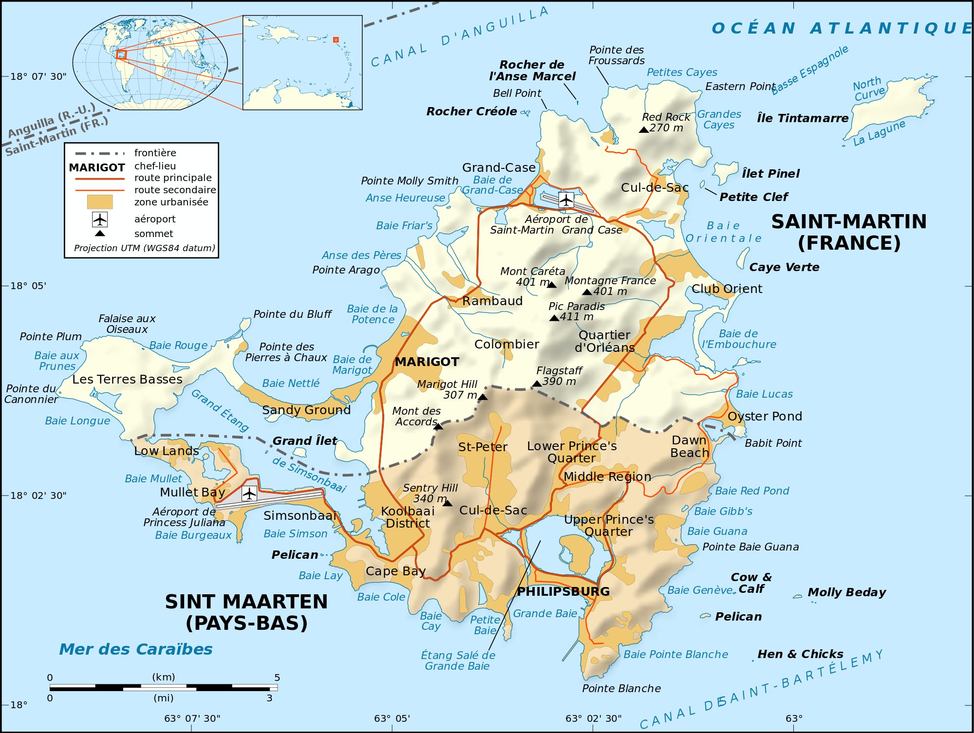 Mapa de la isla de San Martín Tamaño completo Gifex