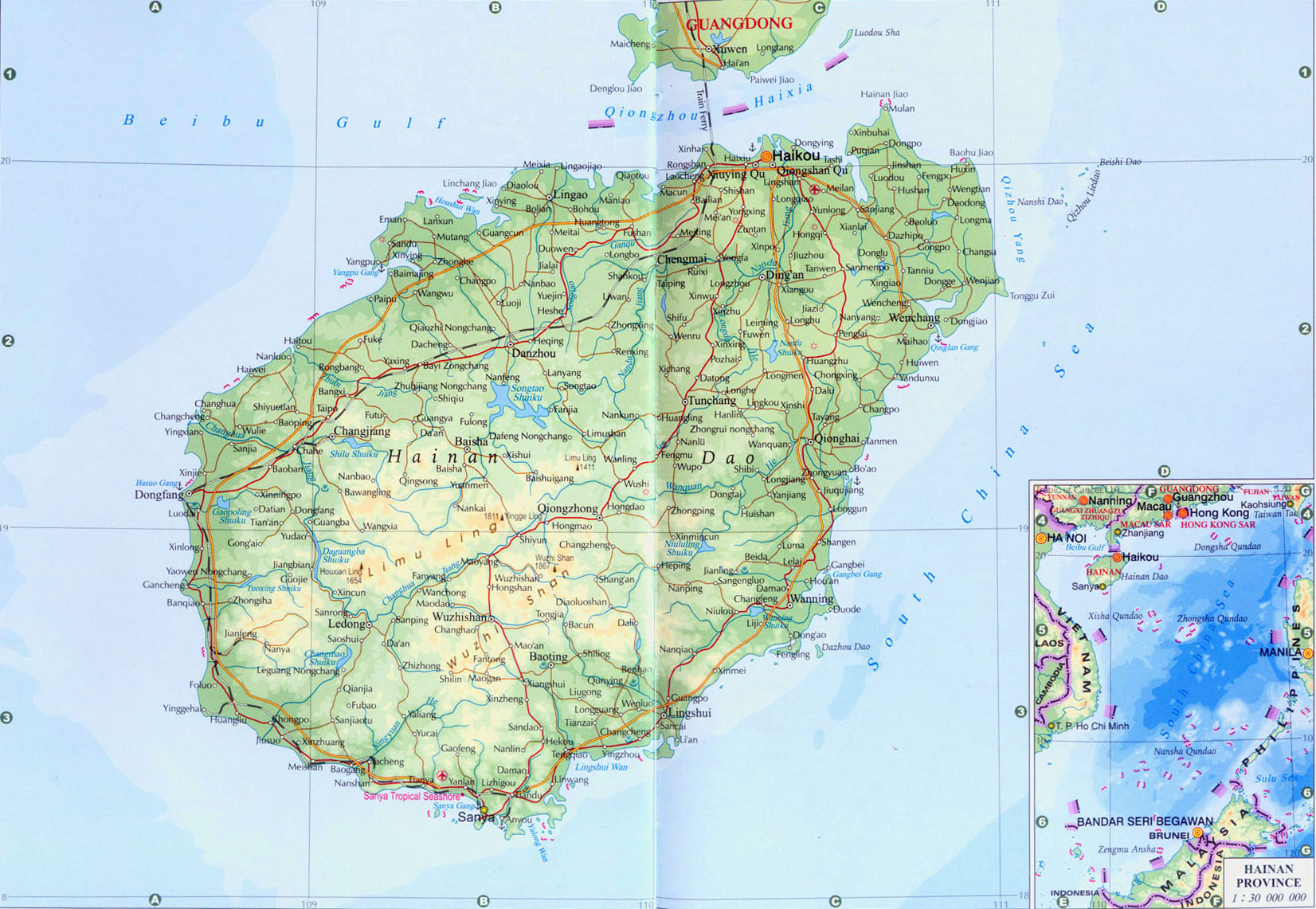 Physical map of Hainan Full size Gifex