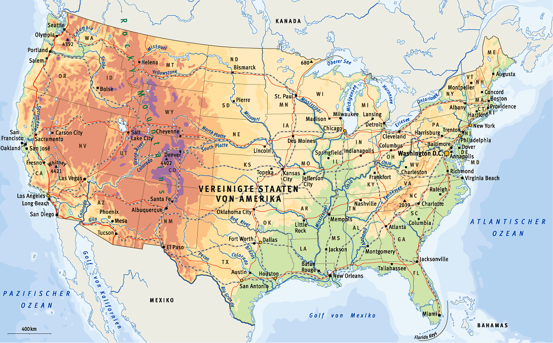 Mapa físico de Estados Unidos - Tamaño completo | Gifex
