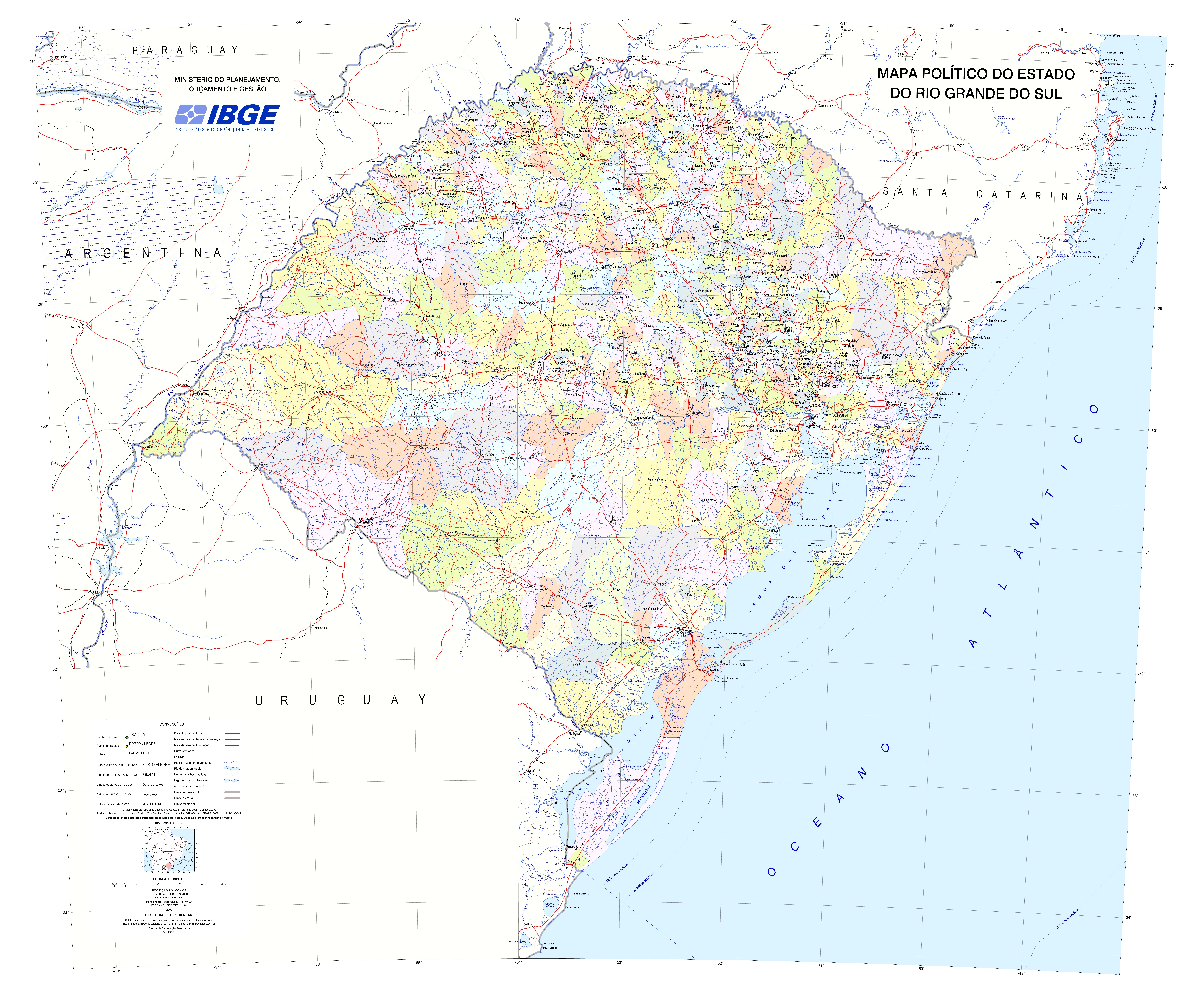 Political Map Of The State Of Rio Grande Do Sul Brazil Full Size Gifex