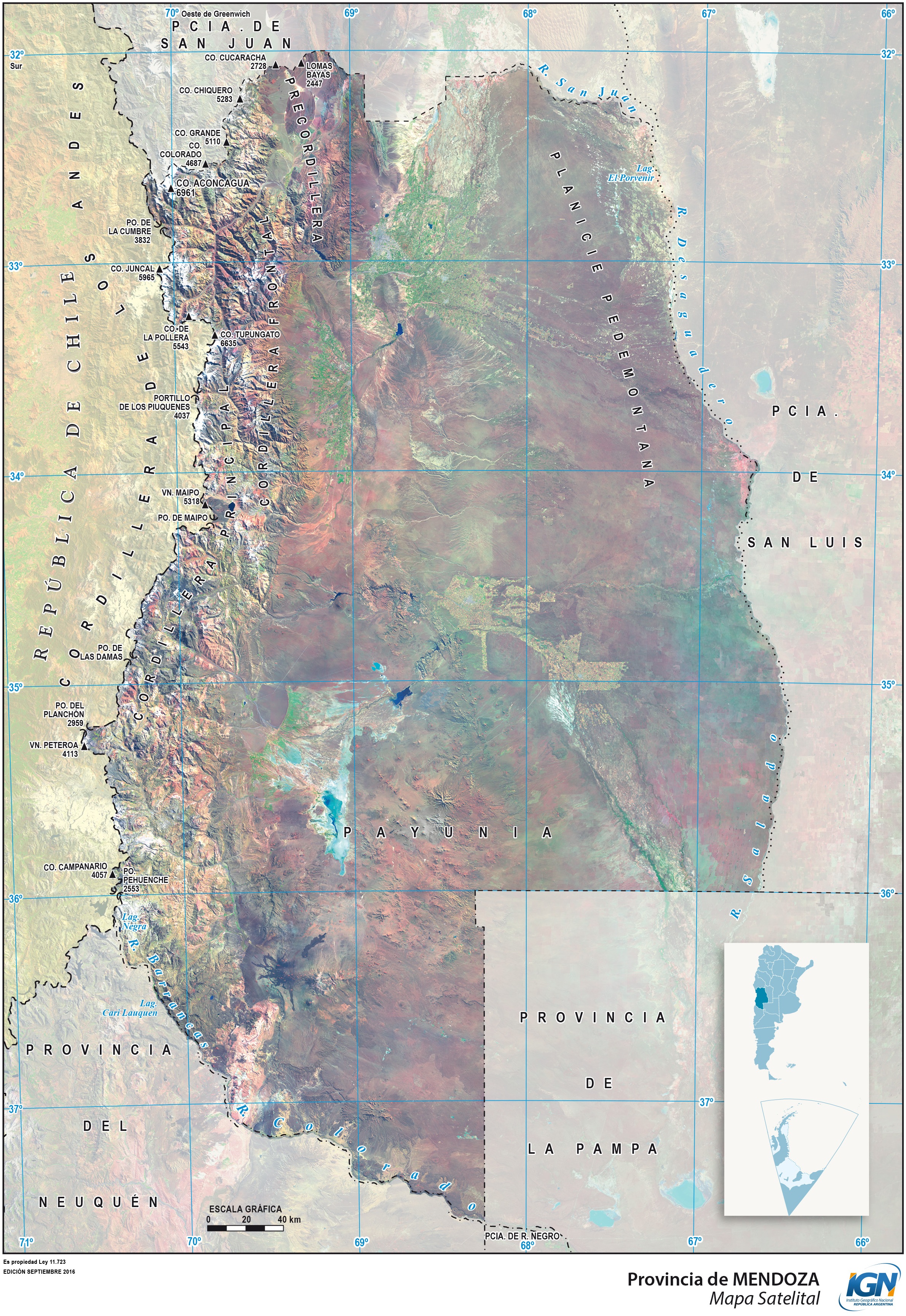 Satellite Map Of The Province Of Mendoza Argentina 