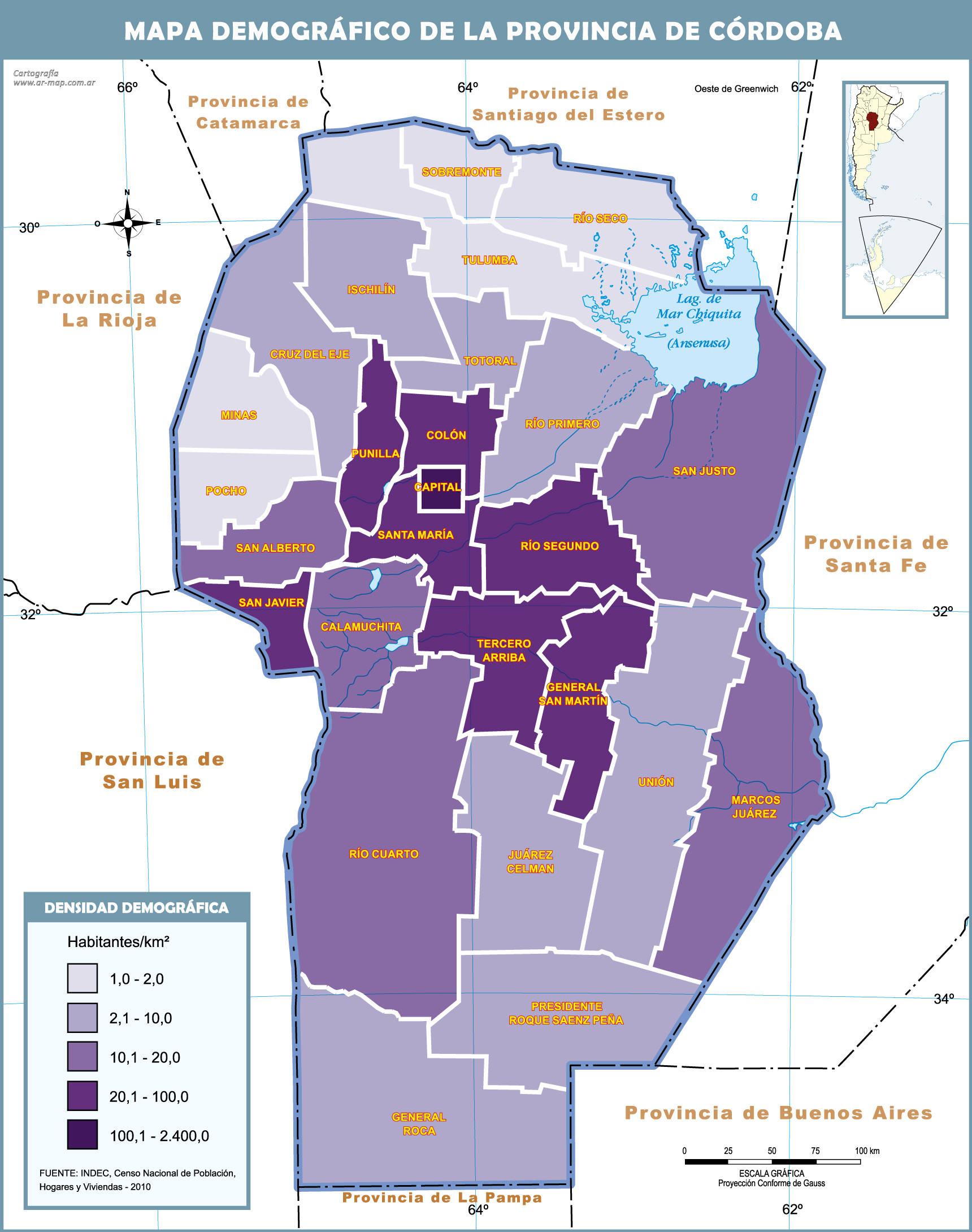 Demographic map of the Province of Córdoba, Argentina Gifex