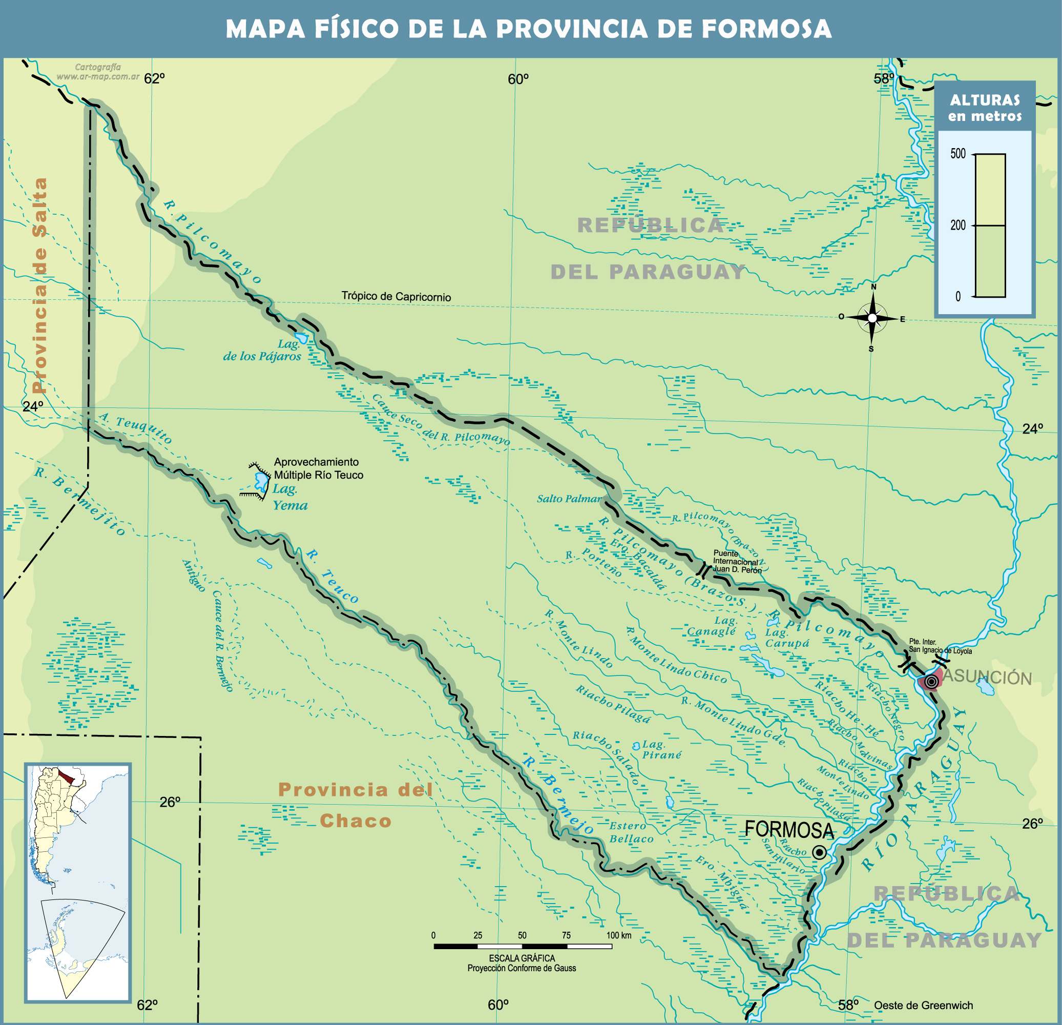 Physical map of the Province of Formosa, Argentina Gifex
