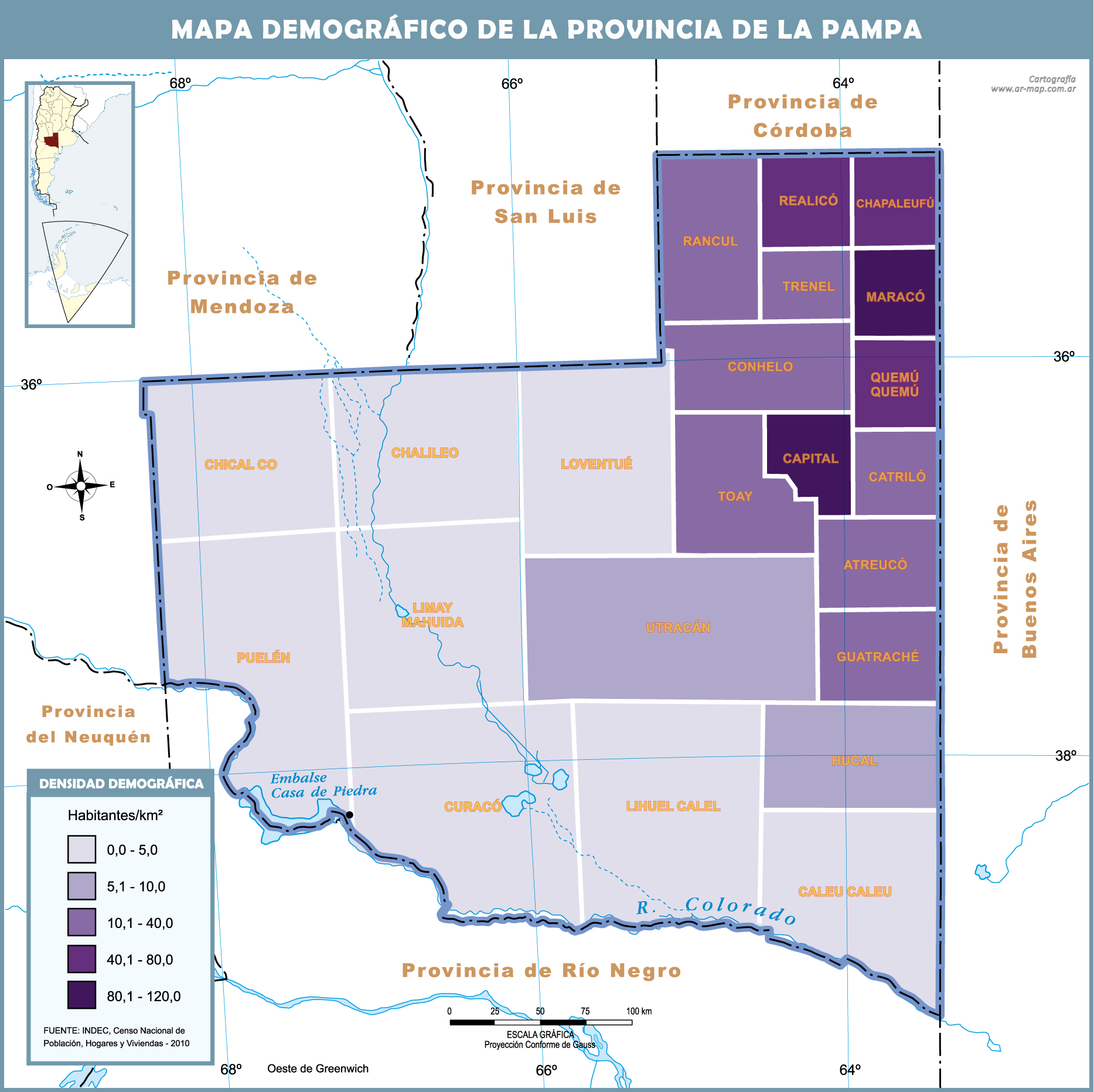 Mapa demográfico de la Provincia de La Pampa | Gifex