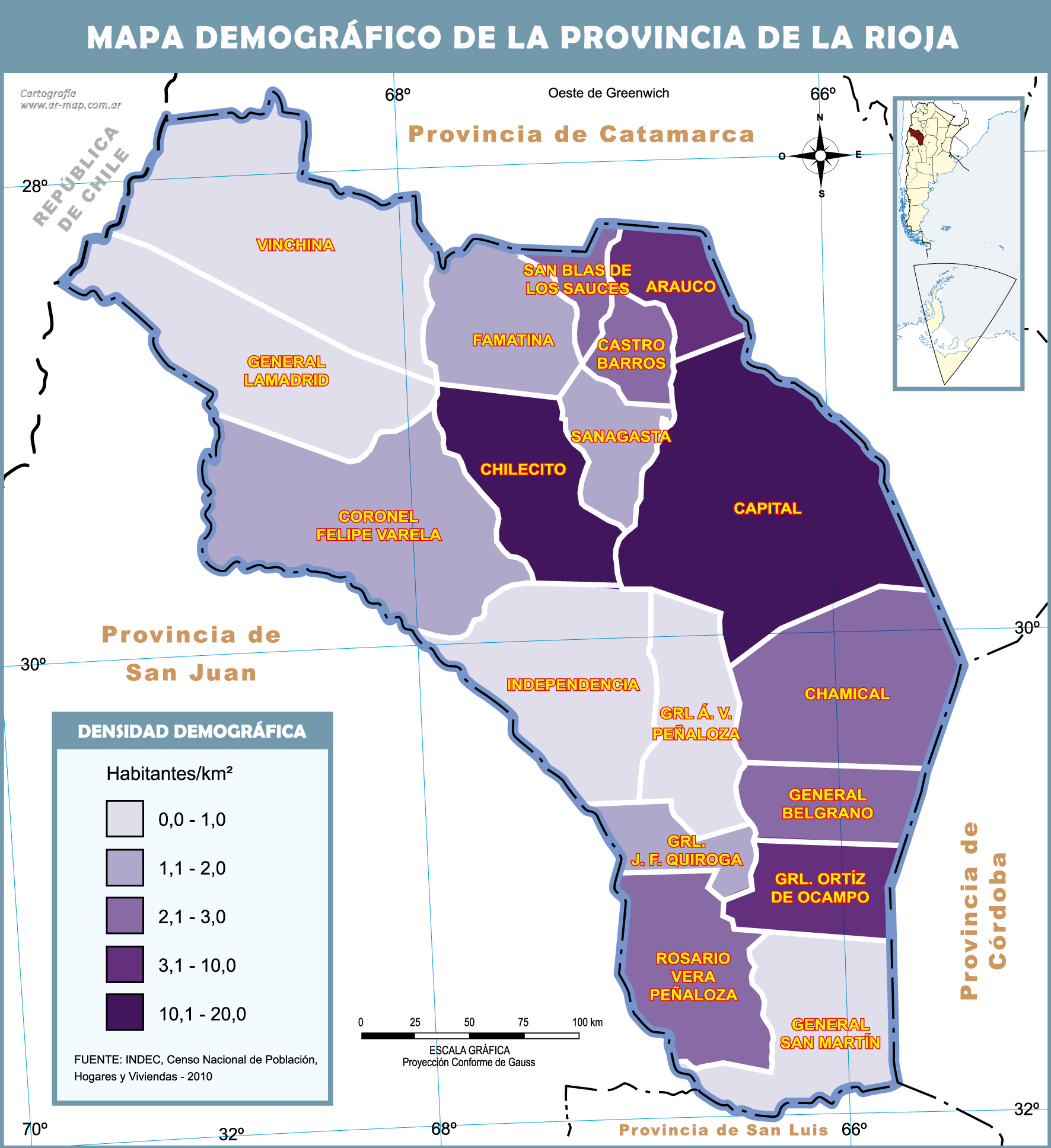 Mapa demográfico de la Provincia de La Rioja, Argentina | Gifex