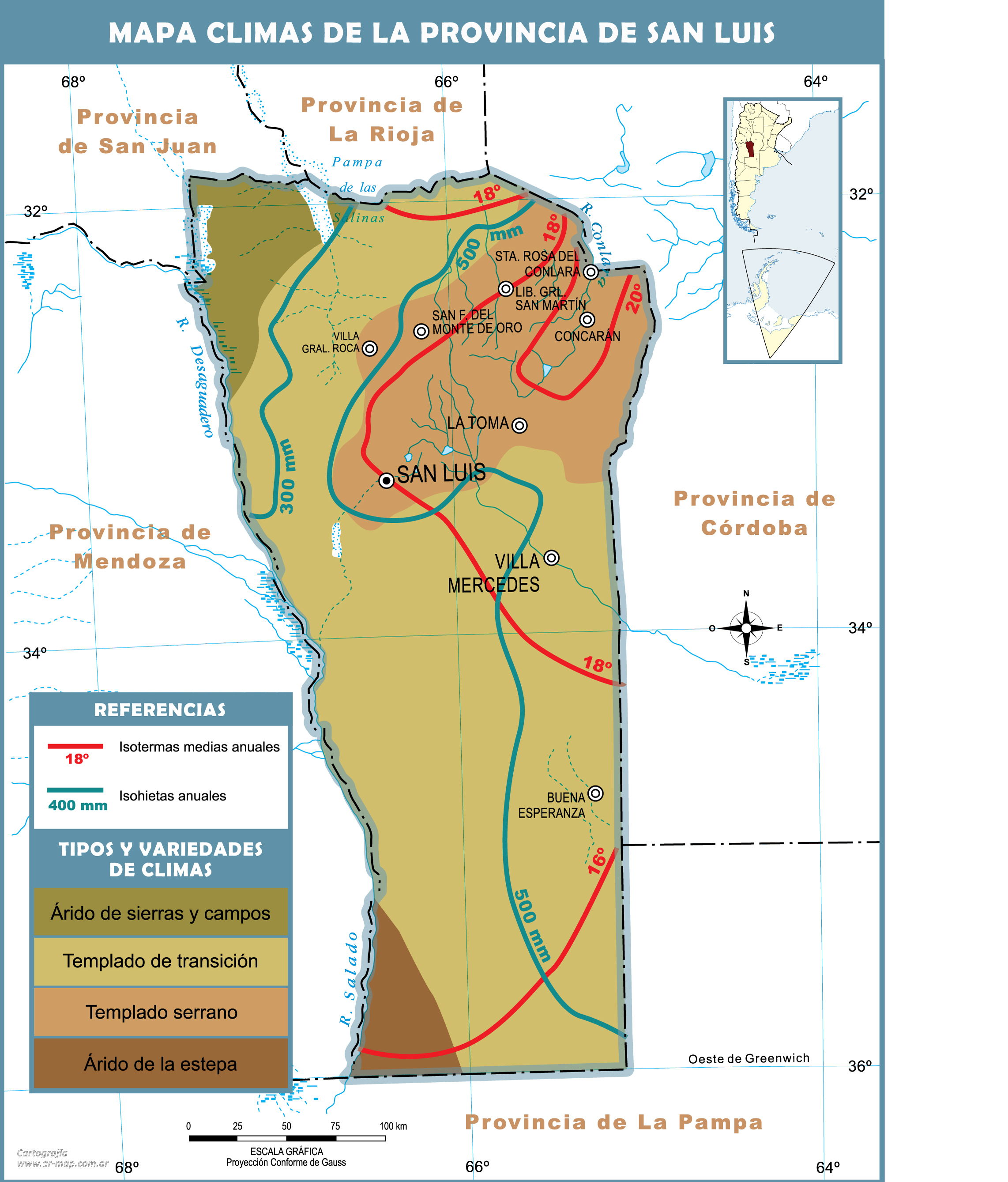 Climatic map of the Province of San Luis, Argentina | Gifex