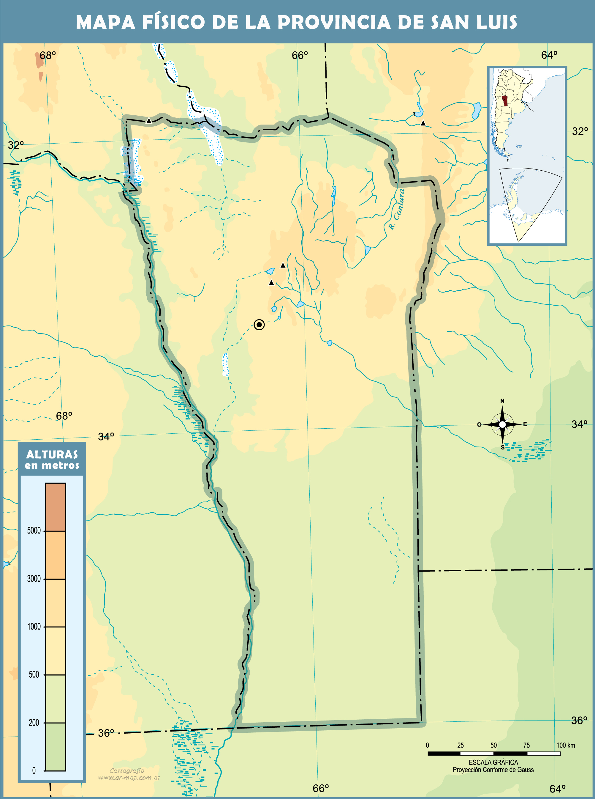 Blank physical map of the Province of San Luis, Argentina | Gifex
