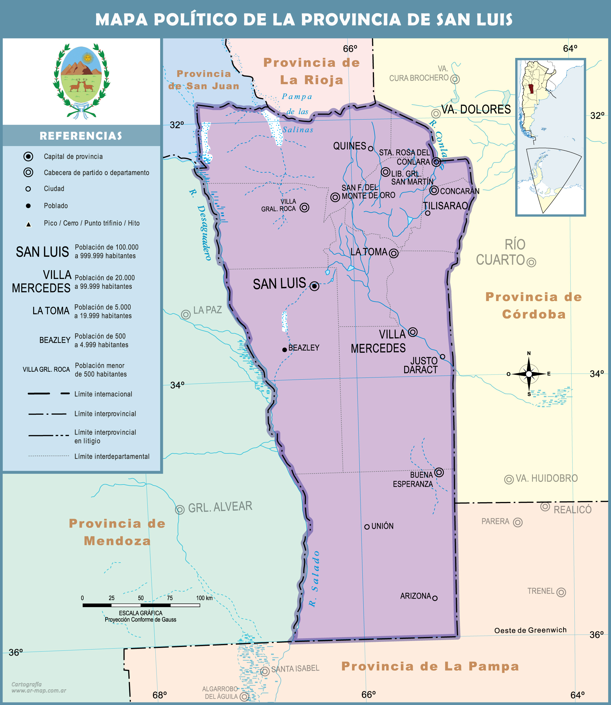 Political map of the Province of San Luis, Argentina | Gifex