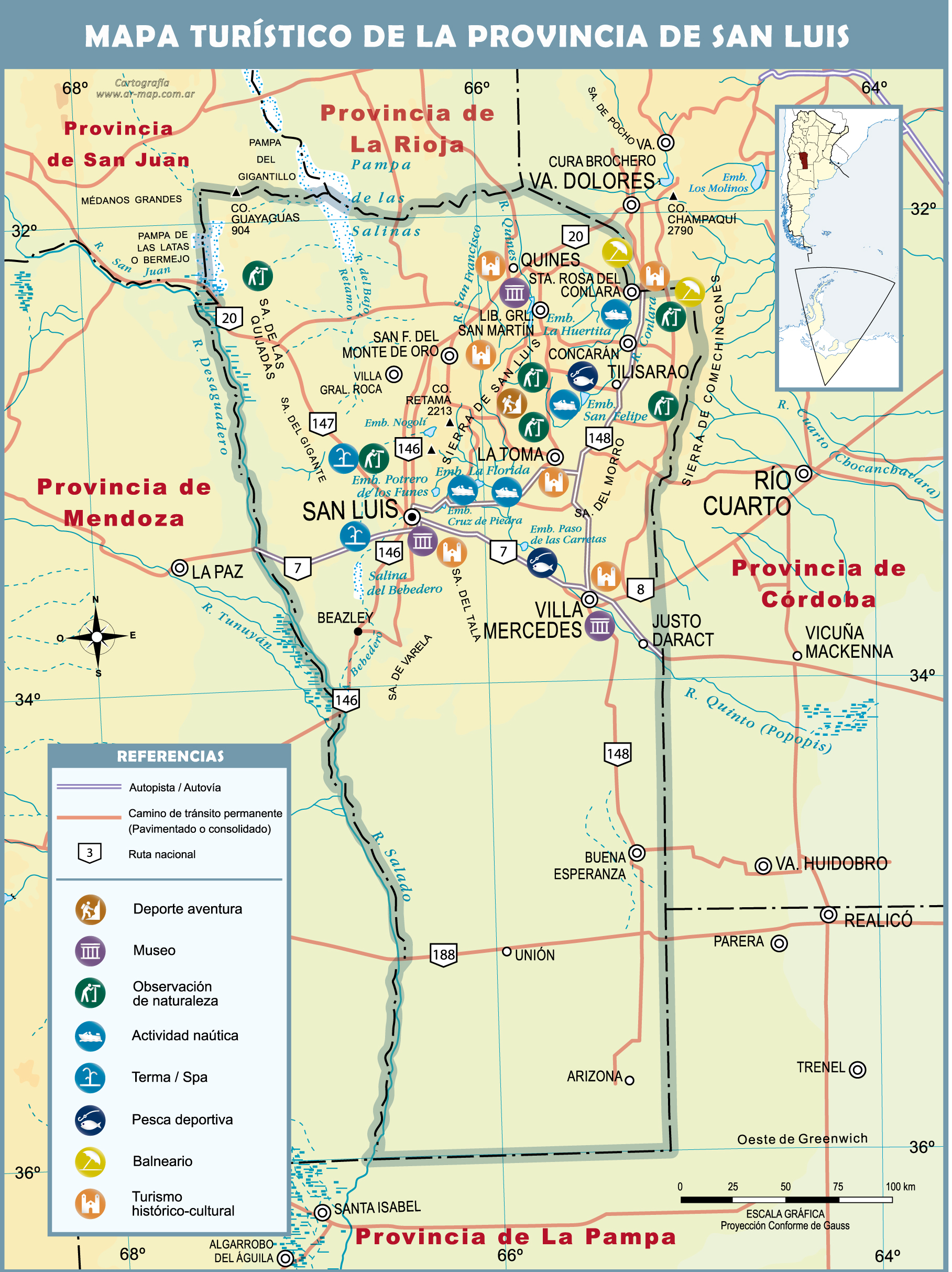 Tourist map of the Province of San Luis, Argentina | Gifex