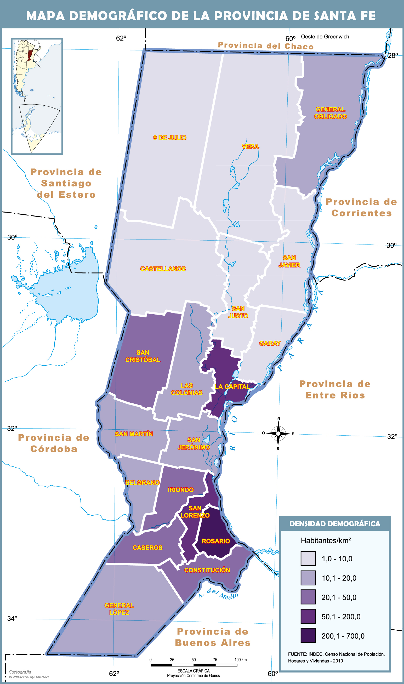 Demographic map of the Province of Santa Fe, Argentina | Gifex