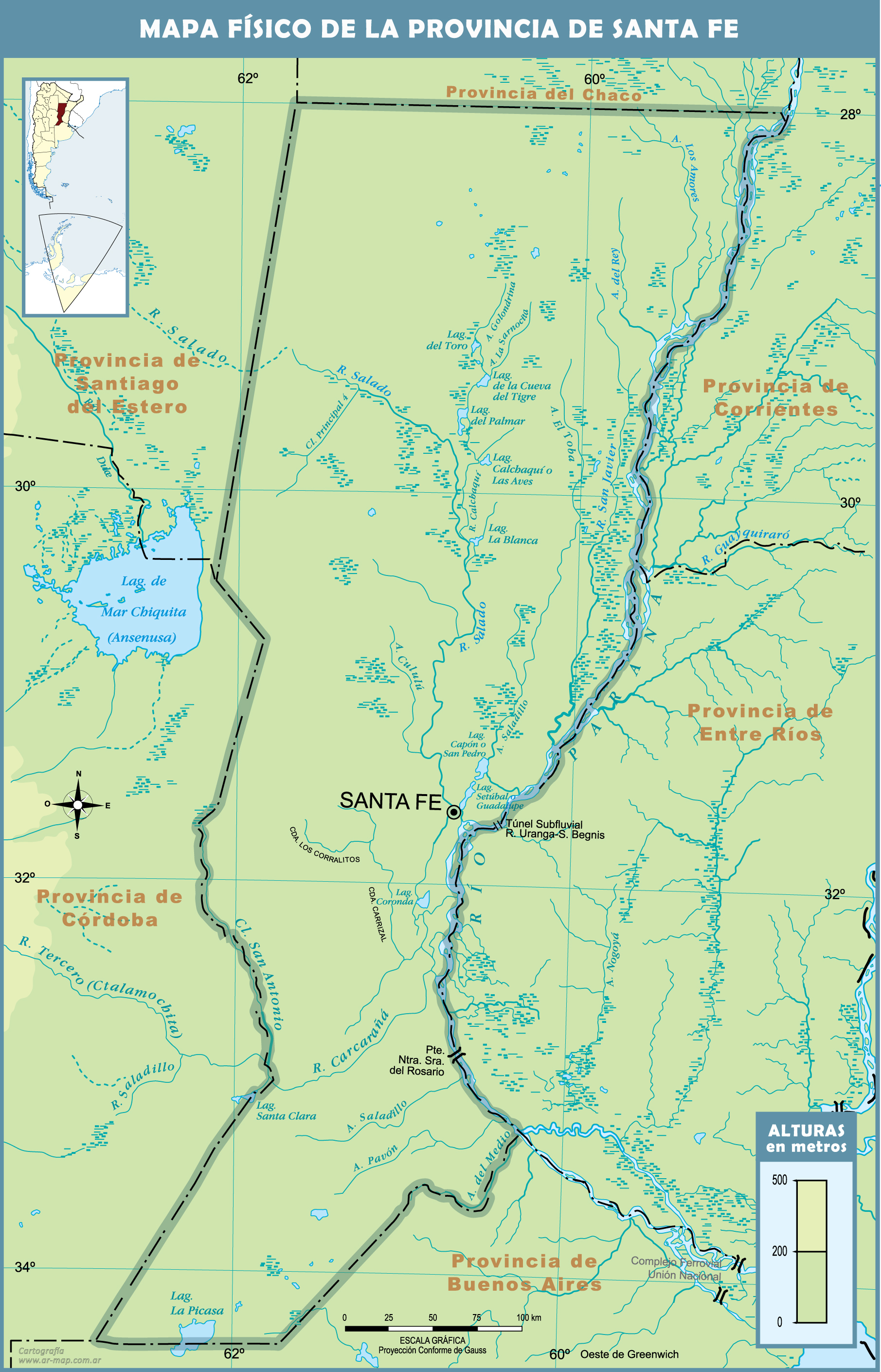 Physical map of the Province of Santa Fe, Argentina | Gifex