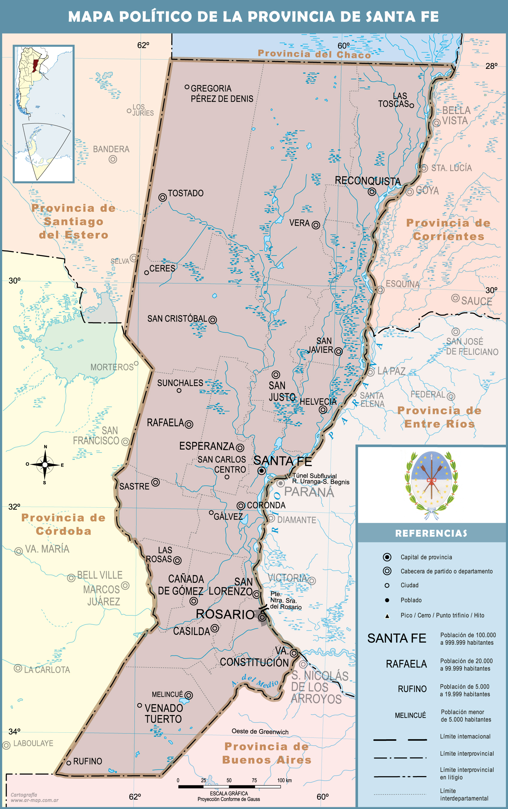Political map of the Province of Santa Fe, Argentina | Gifex