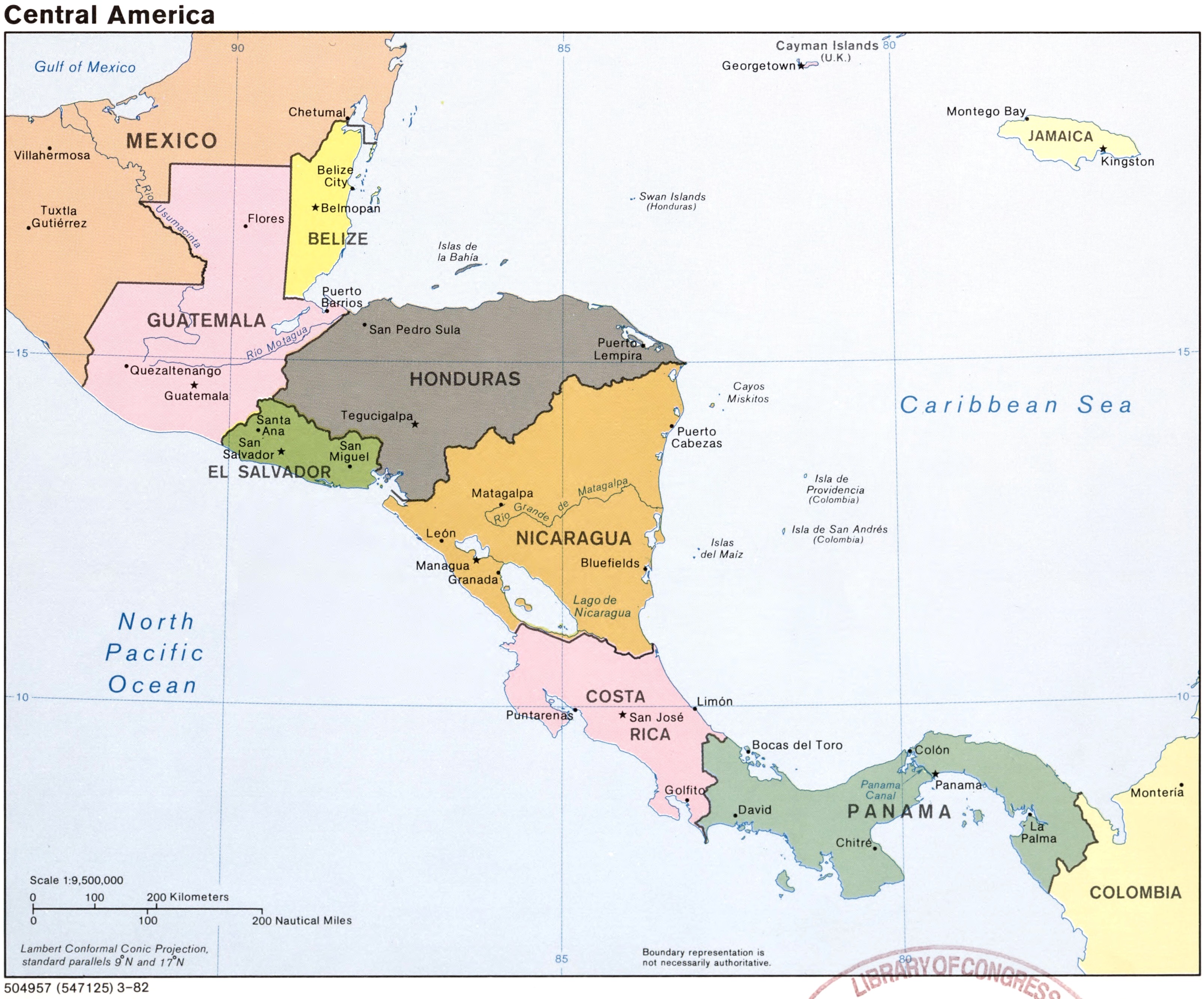 Central America Political Map 