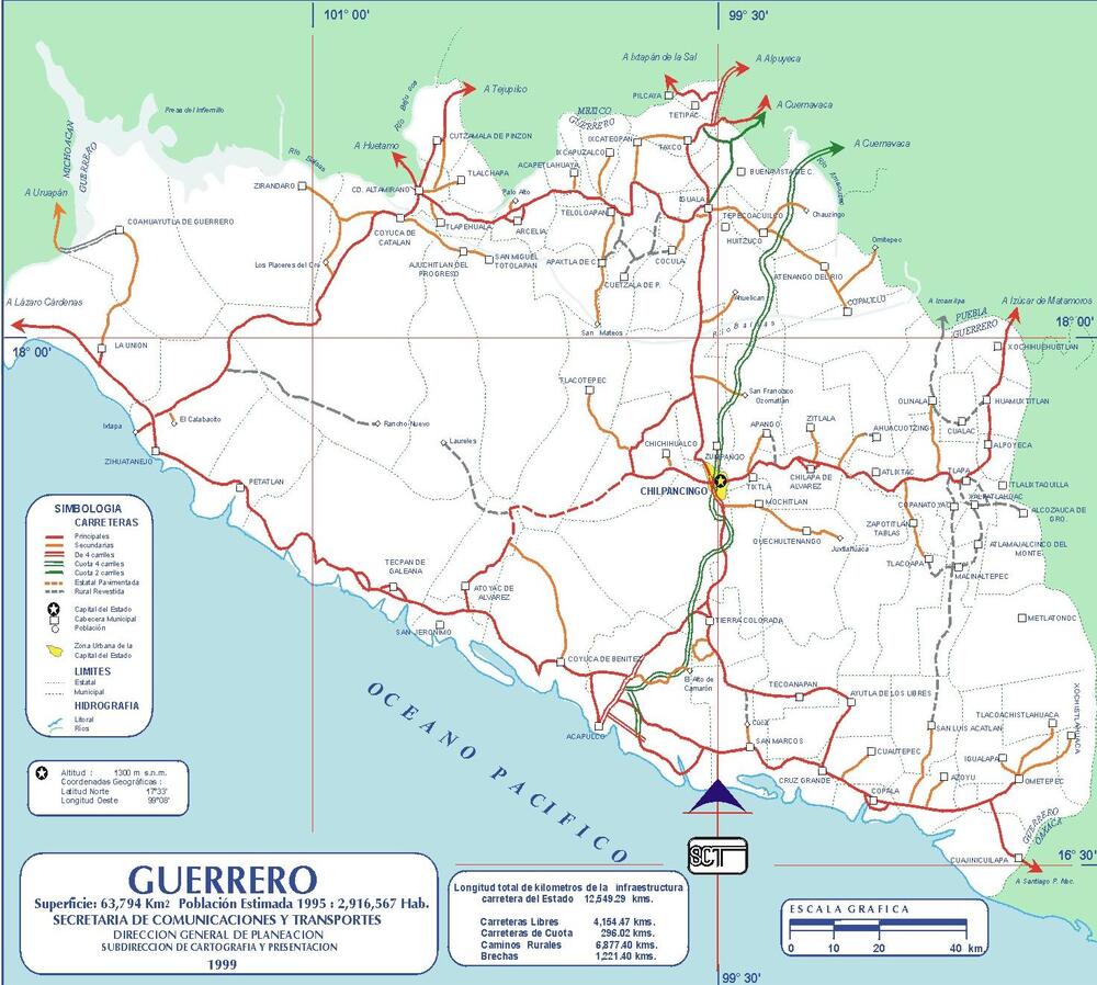 Mapa de carreteras de Guerrero Tamaño completo Gifex