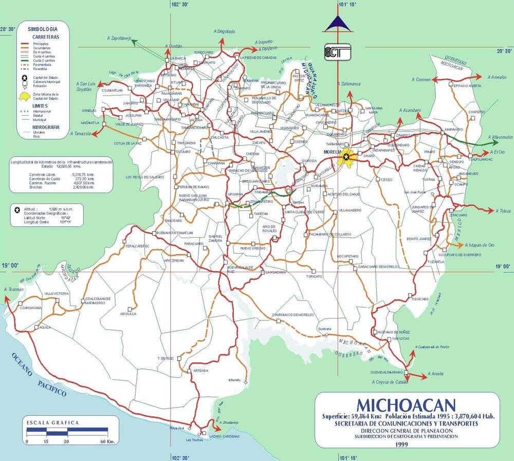 Mapa de carreteras de Michoacán Tamaño completo Gifex