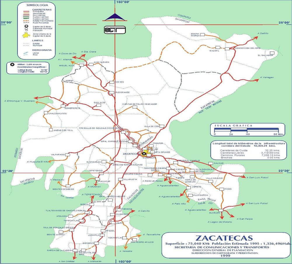 Mapa de carreteras de Zacatecas Tamaño completo Gifex