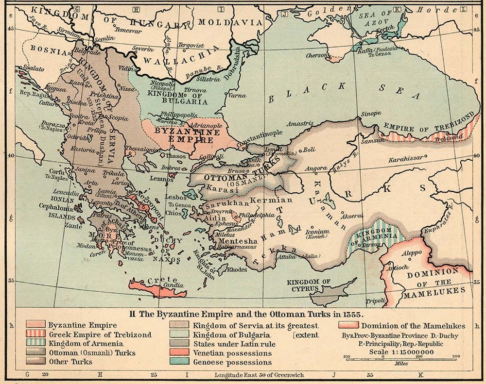 Map of the Byzantine Empire and the Ottoman Turks in 1355 Full size