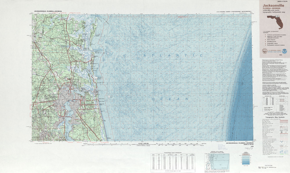 Topographic Map Of Jacksonville - Jacksonville Topographic Bathymetric Map Sheet United States 1988