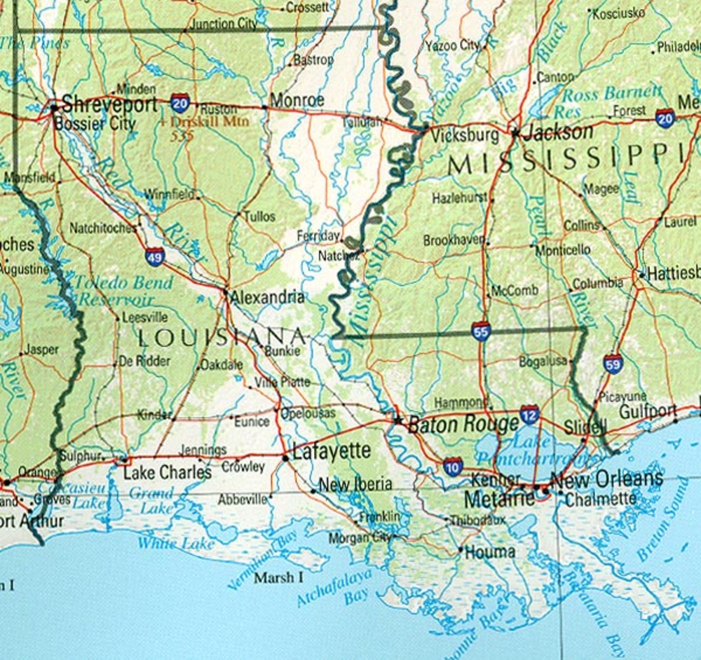 Physical Map Of Louisiana Louisiana Physical Map - Full Size | Gifex