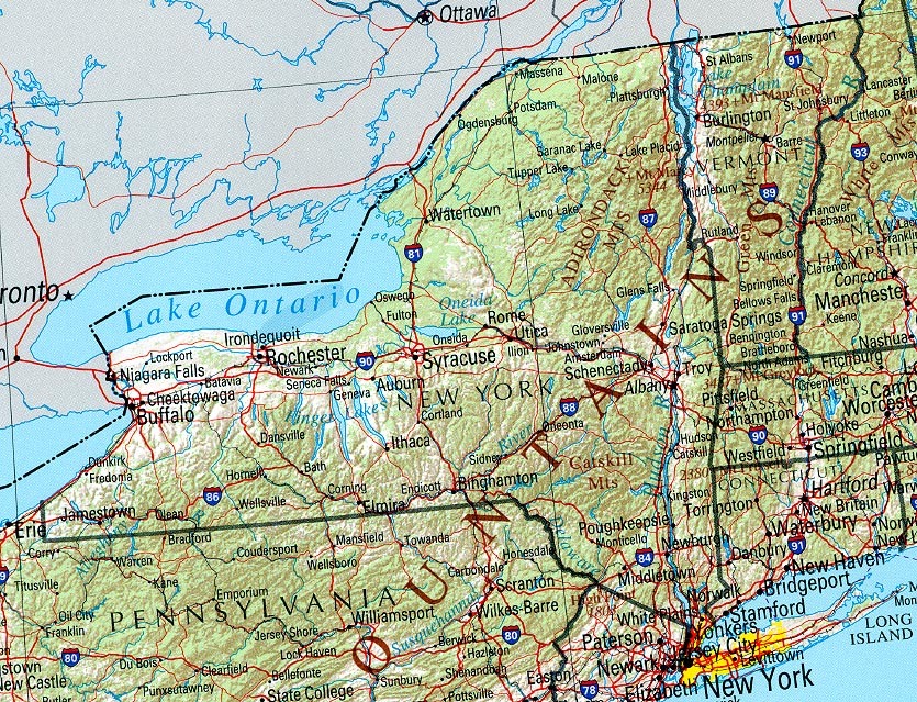 relajarse desencadenar brillo Mapa físico de Nueva York - Tamaño completo | Gifex