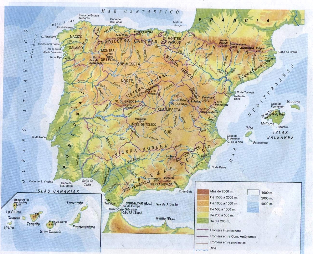 Esperar algo helicóptero Todos los años Mapa Físico de España - Tamaño completo | Gifex
