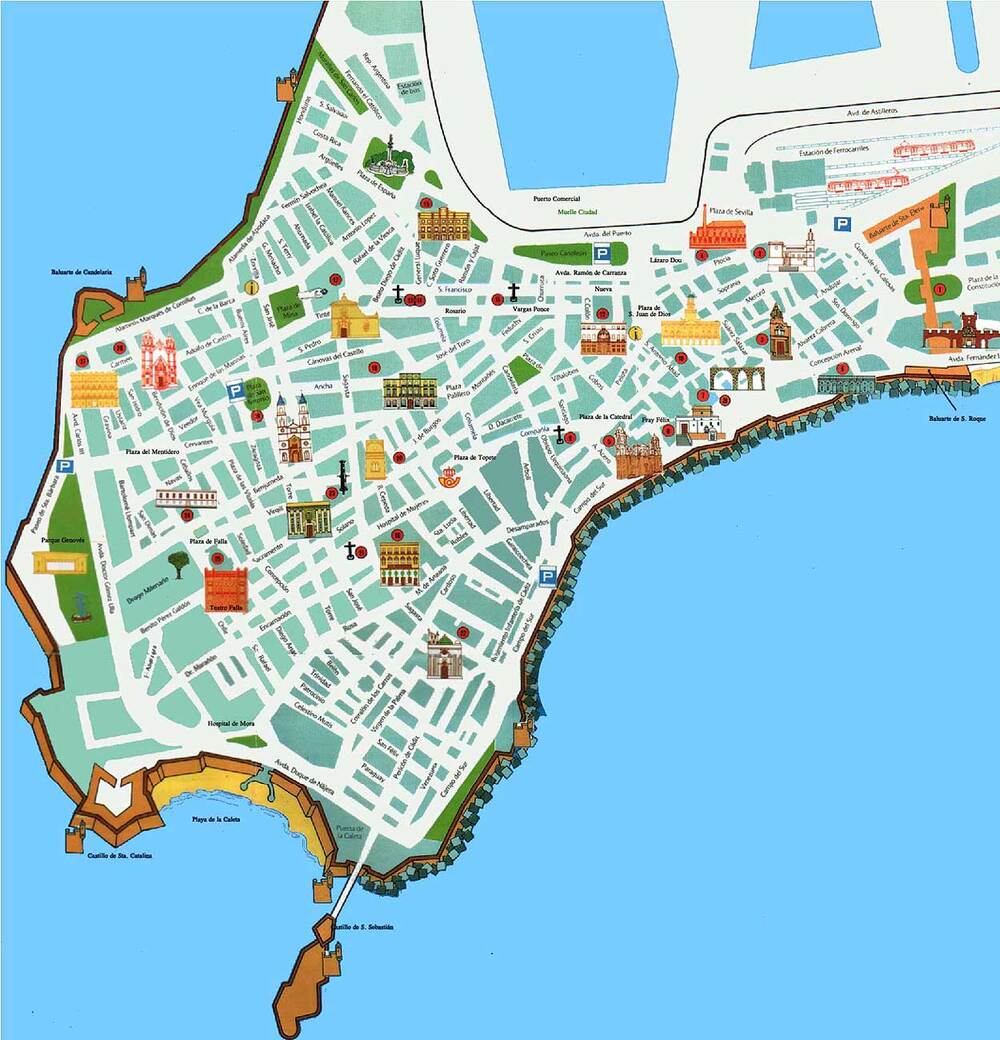 Mapa turístico de la ciudad de Cádiz Tamaño completo Gifex