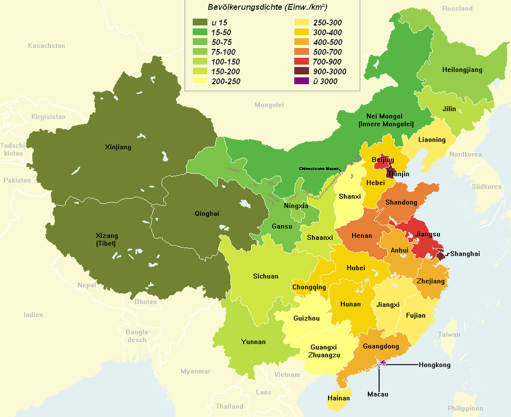 Densidad de población de las provincias chinas 2006 - Tamaño completo ...