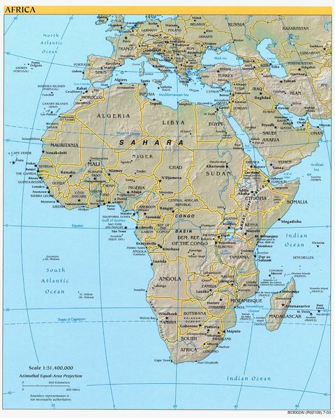 Africa Physical Map Outline Africa Physical Map 