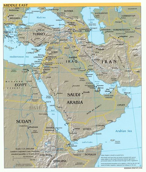 Middle East - Middle East Physical Map | Gifex