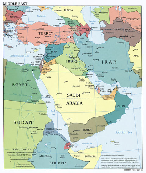 Ver la imagen en tamaño más grande de: Mapa de Oriente Medio