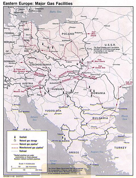 Eastern Europe major gas facilities 1980