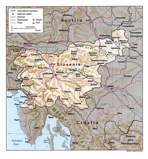 Slovenia Physical Map 1992 | Gifex