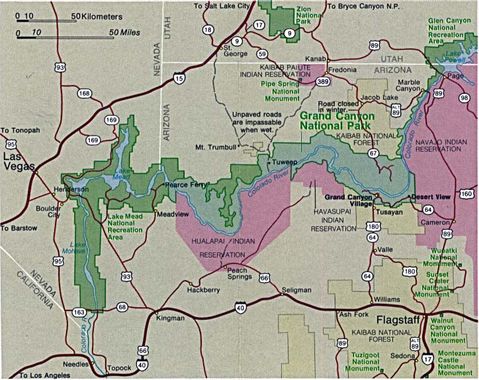 Grand Canyon National Park Area - Grand Canyon National Park Area Map Arizona United States