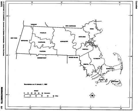 black and white political map of massachusetts