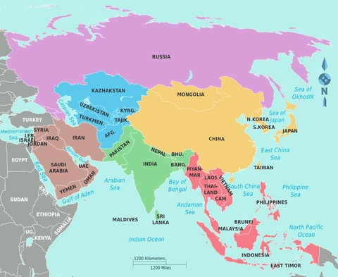 Central and northern asia political map