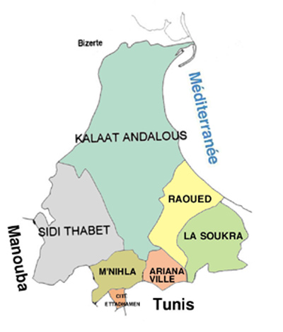Ariana Governorate Map, Tunisia